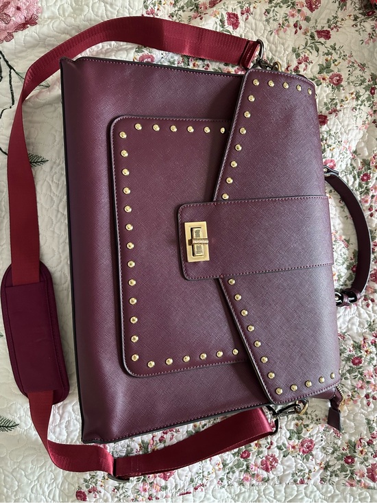 Handbags - Studded Burgundy Women's Crossbody Satchel Briefcase Laptop Bag